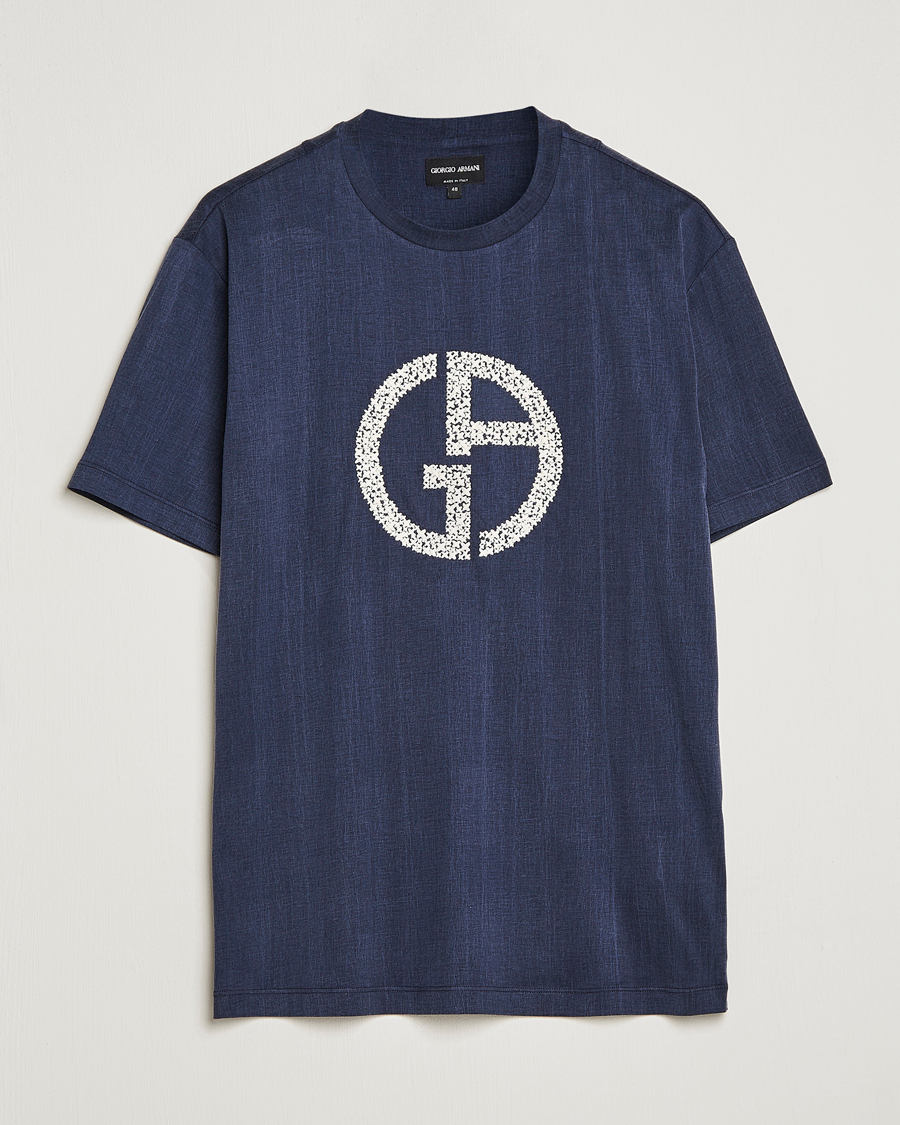 Herren | T-Shirts | Giorgio Armani | Cupro Logo T-Shirt Navy