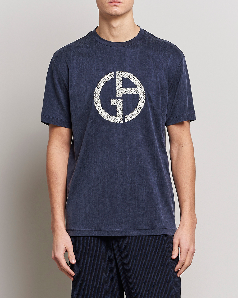 Herren | T-Shirts | Giorgio Armani | Cupro Logo T-Shirt Navy