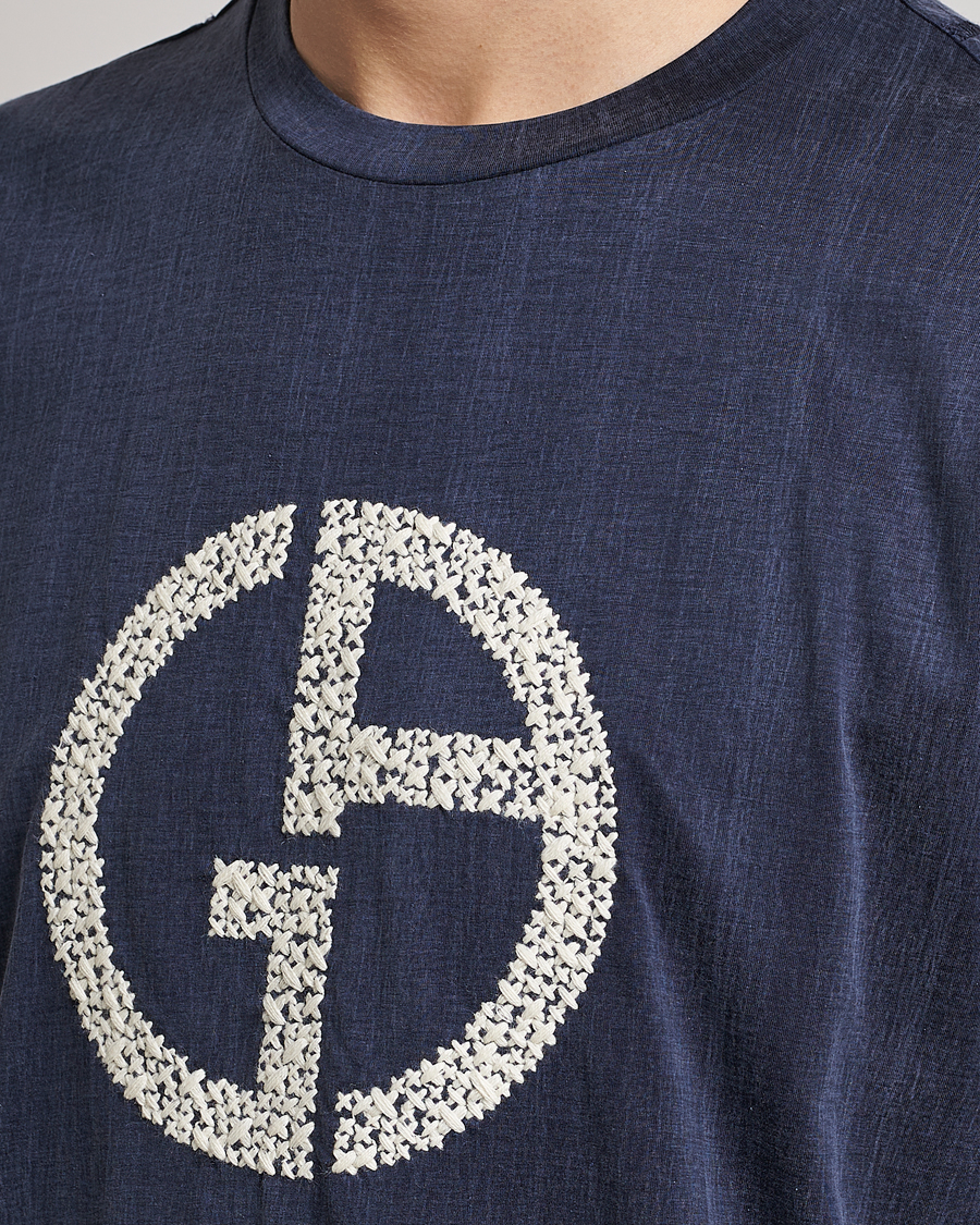 Herren | T-Shirts | Giorgio Armani | Cupro Logo T-Shirt Navy