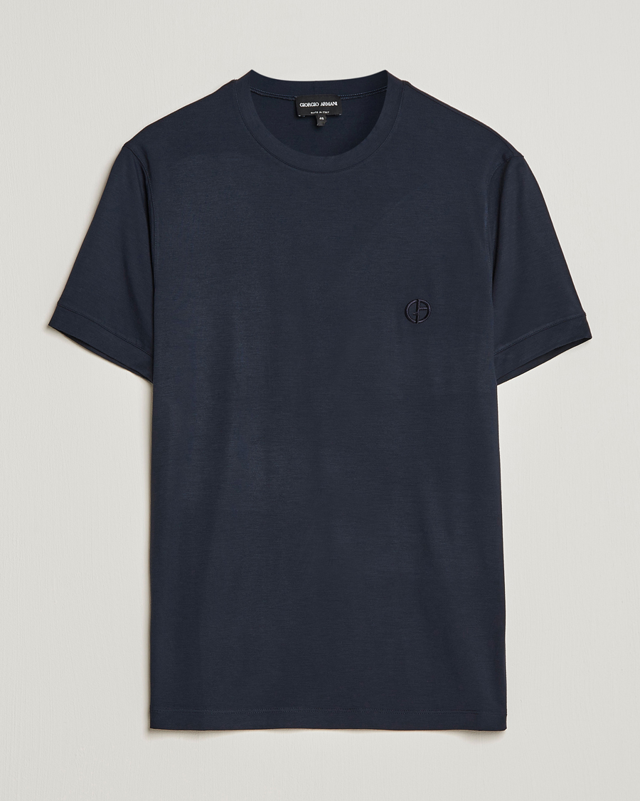 Herren | T-Shirts | Giorgio Armani | Embroidered Logo T-Shirt Navy