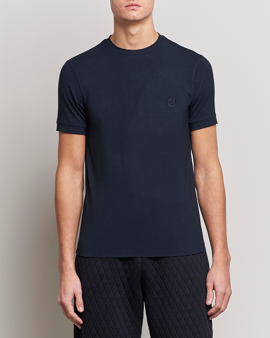 Herren | Kurzarm T-Shirt | Giorgio Armani | Embroidered Logo T-Shirt Navy