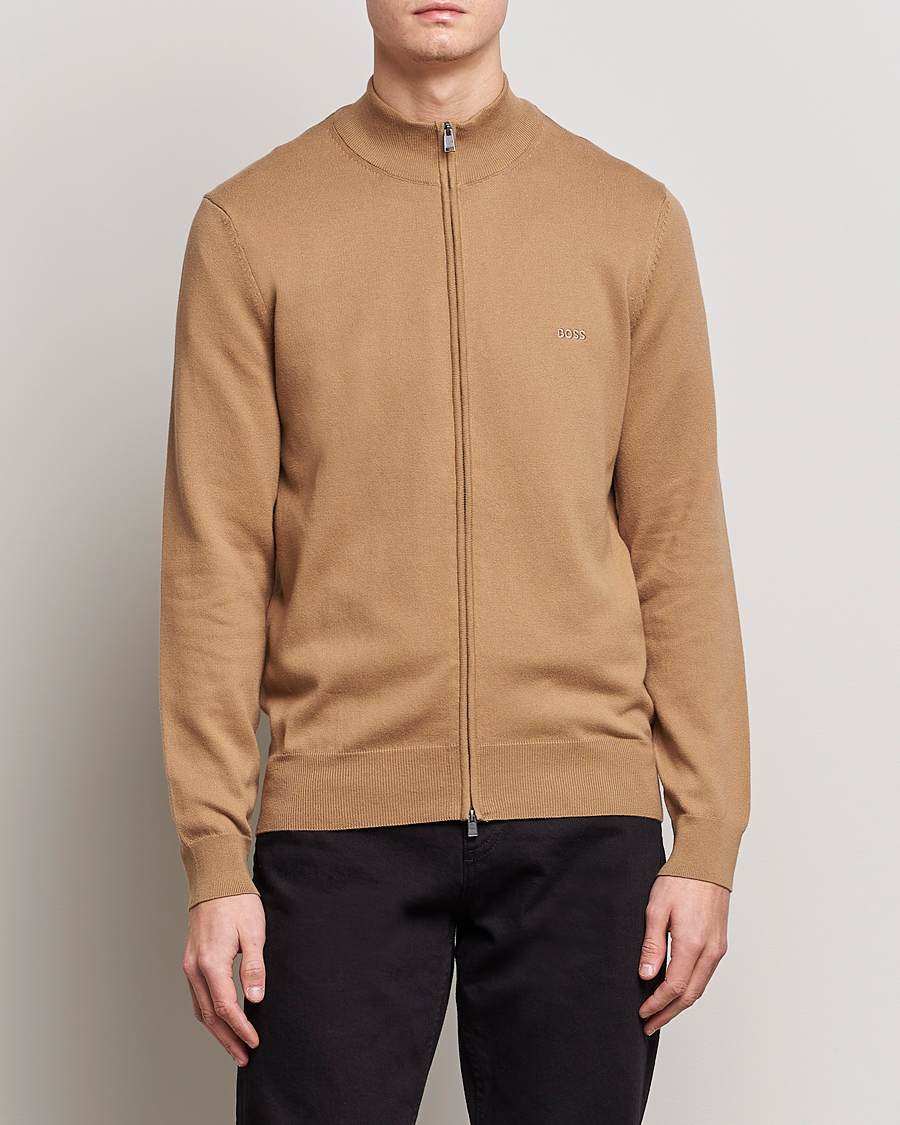 Herren | Pullover | BOSS BLACK | Palano Knitted Full-Zip Medium Beige