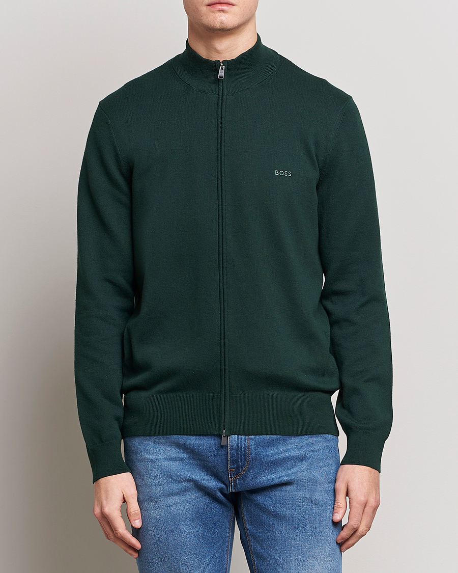 Herren | Pullover | BOSS BLACK | Palano Knitted Full-Zip Open Green