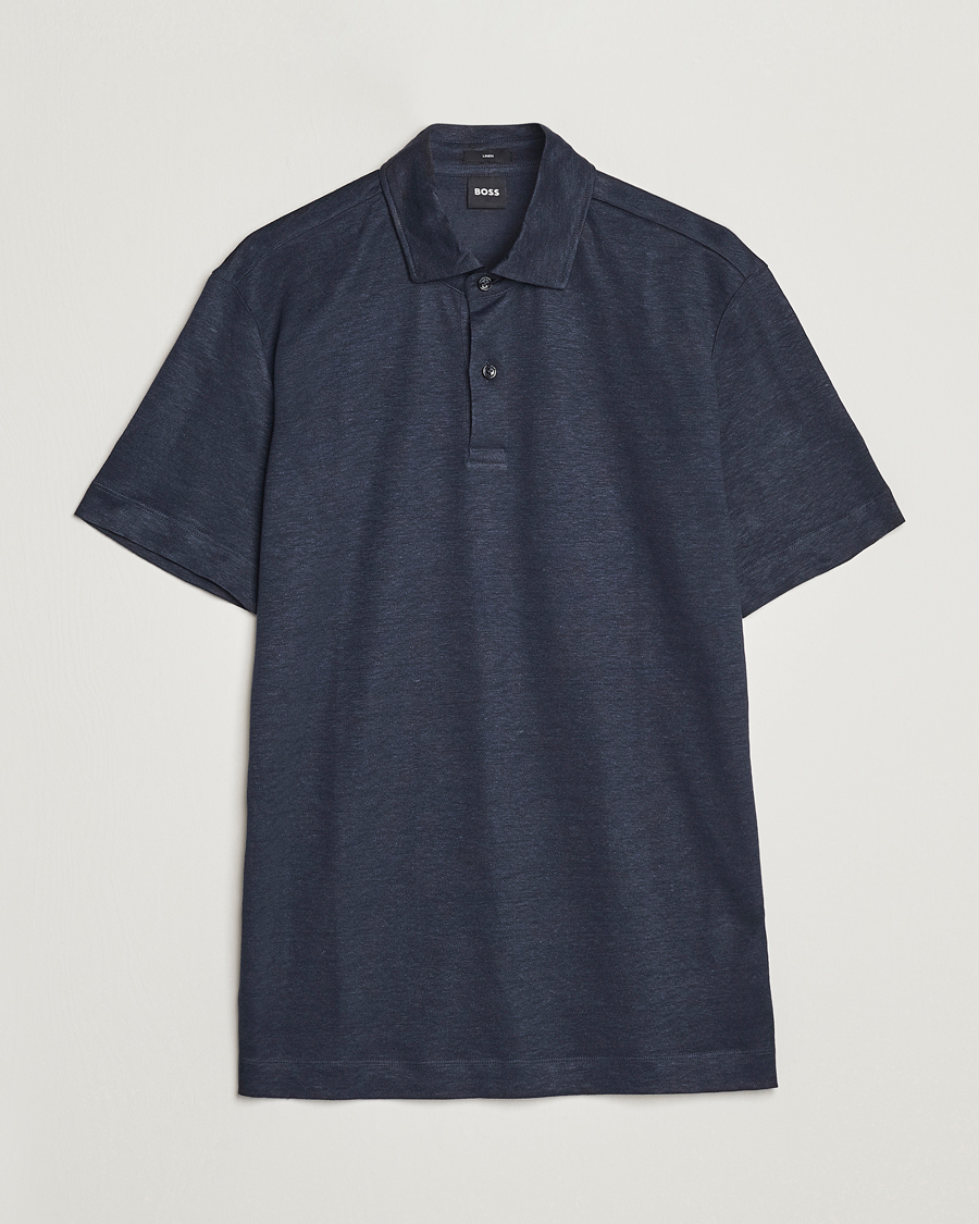 Herren | Poloshirts | BOSS BLACK | Press Linen Polo Dark Blue