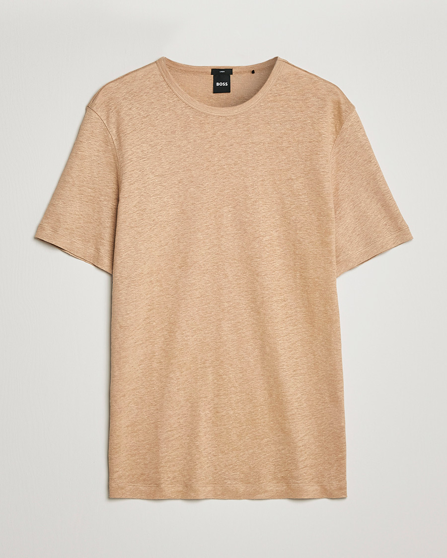 Herren | T-Shirts | BOSS BLACK | Tiburt Linen Crew Neck T-Shirt Medium Beige