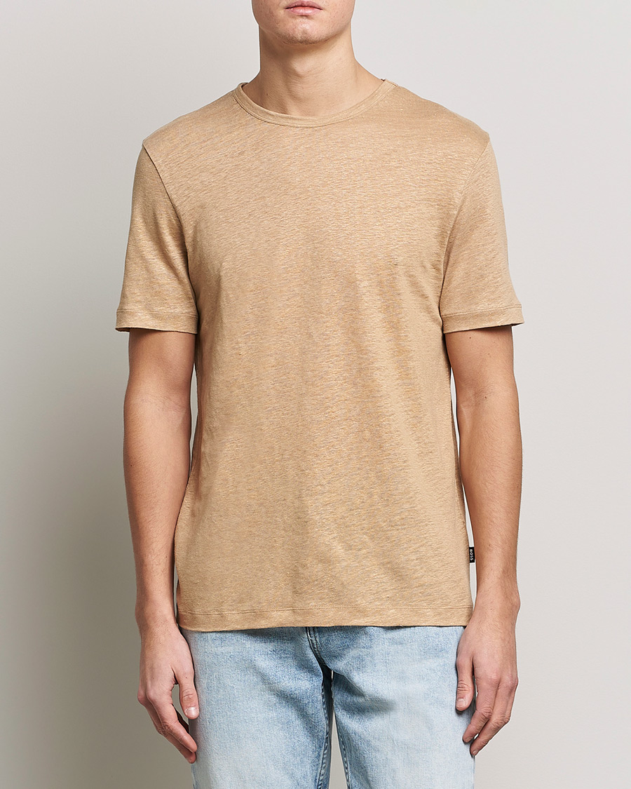 Herren | T-Shirts | BOSS BLACK | Tiburt Linen Crew Neck T-Shirt Medium Beige