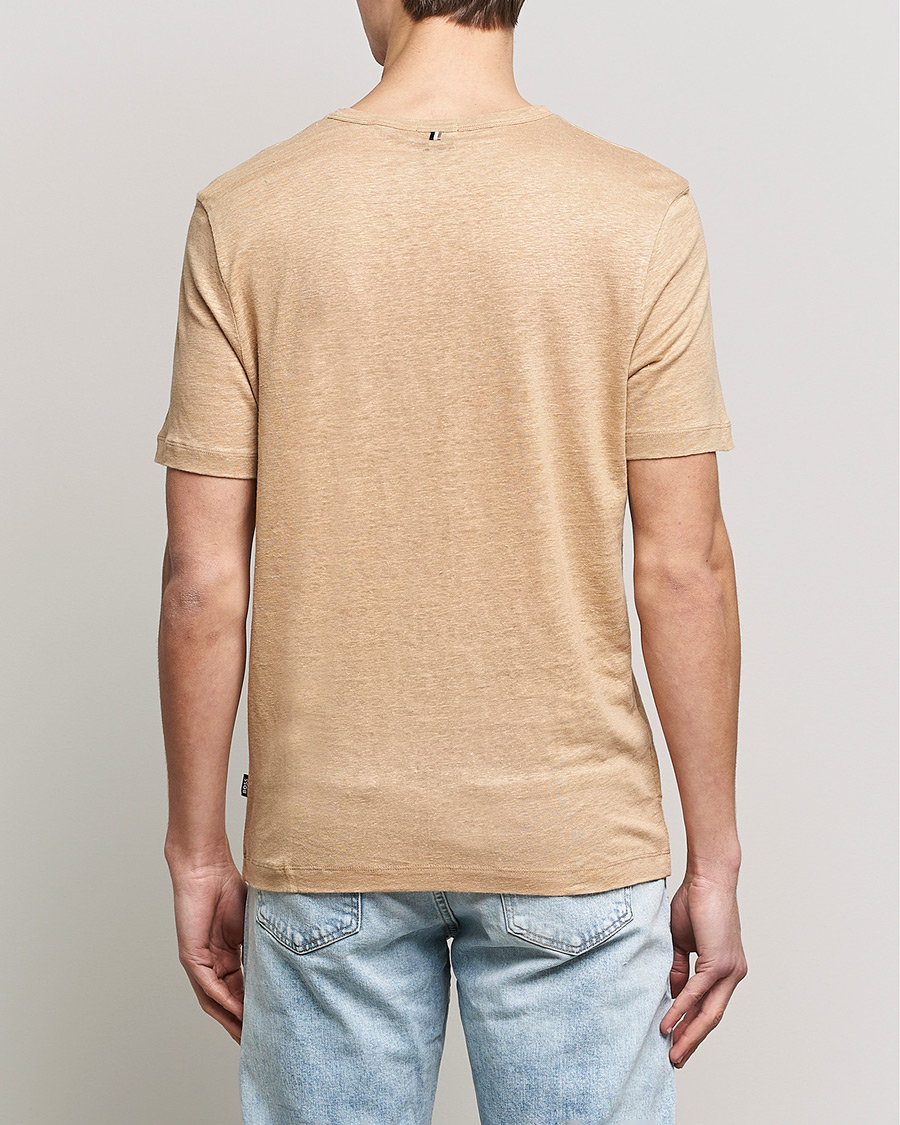 Herren | T-Shirts | BOSS BLACK | Tiburt Linen Crew Neck T-Shirt Medium Beige