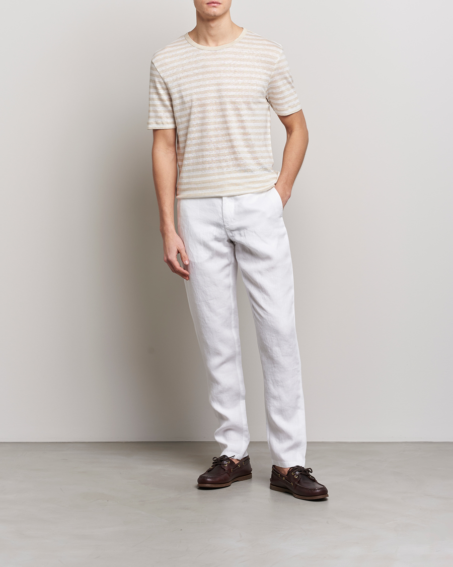Herren | T-Shirts | BOSS BLACK | Tiburt Striped Linen Crew Neck T-Shirt Open White