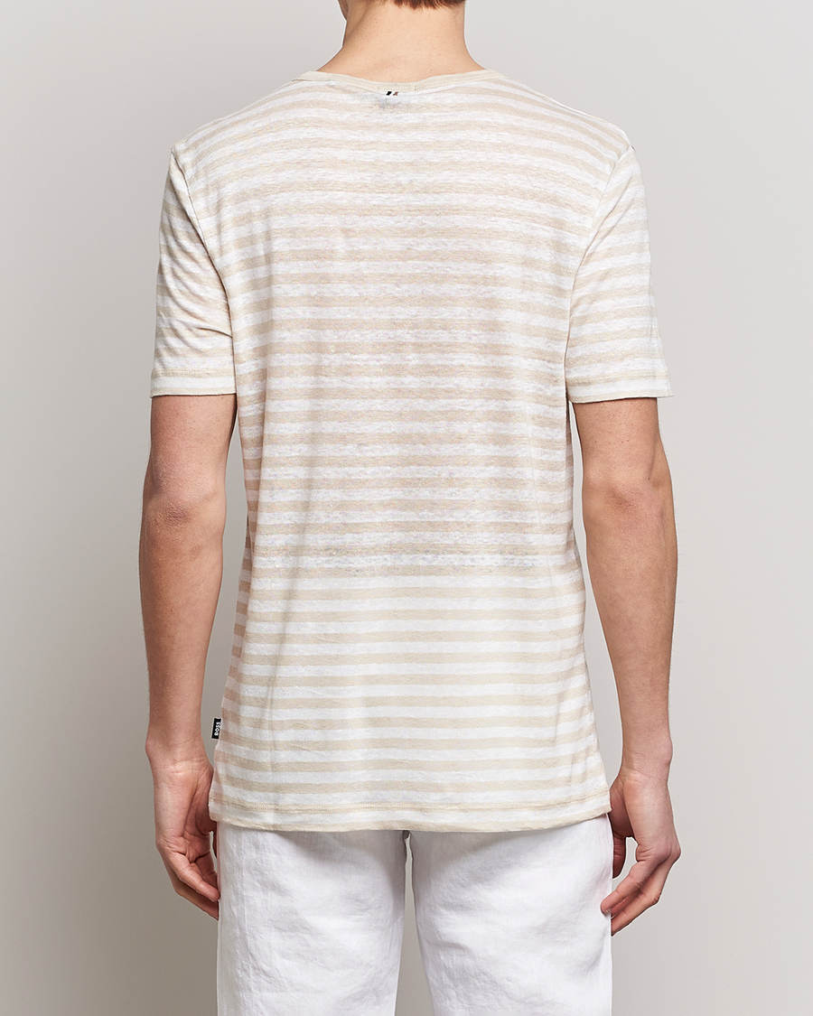 Herren | T-Shirts | BOSS BLACK | Tiburt Striped Linen Crew Neck T-Shirt Open White