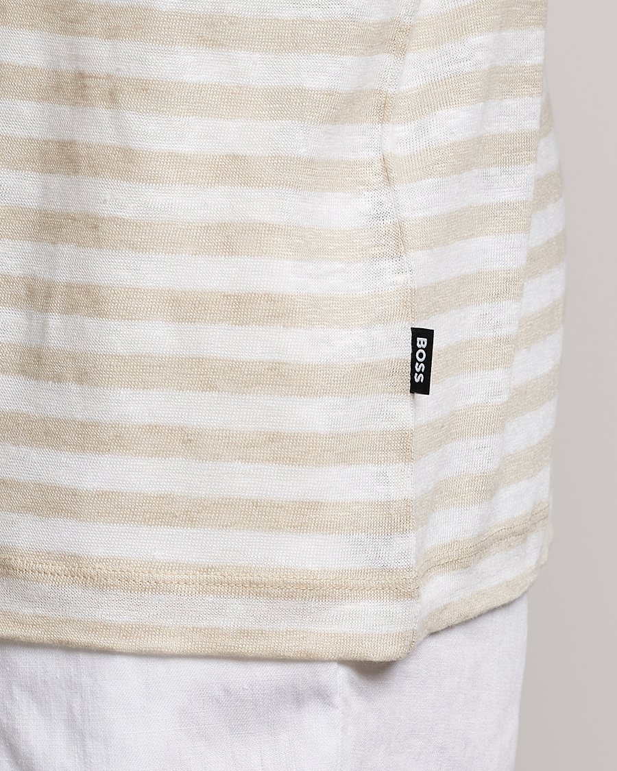 Herren | T-Shirts | BOSS BLACK | Tiburt Striped Linen Crew Neck T-Shirt Open White