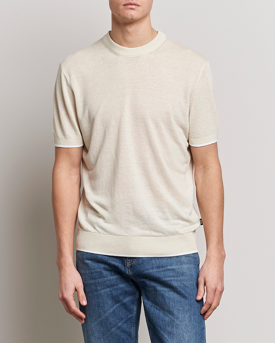 Herren | T-Shirts | BOSS BLACK | Giacco Knitted Crew Neck T-Shirt Open White