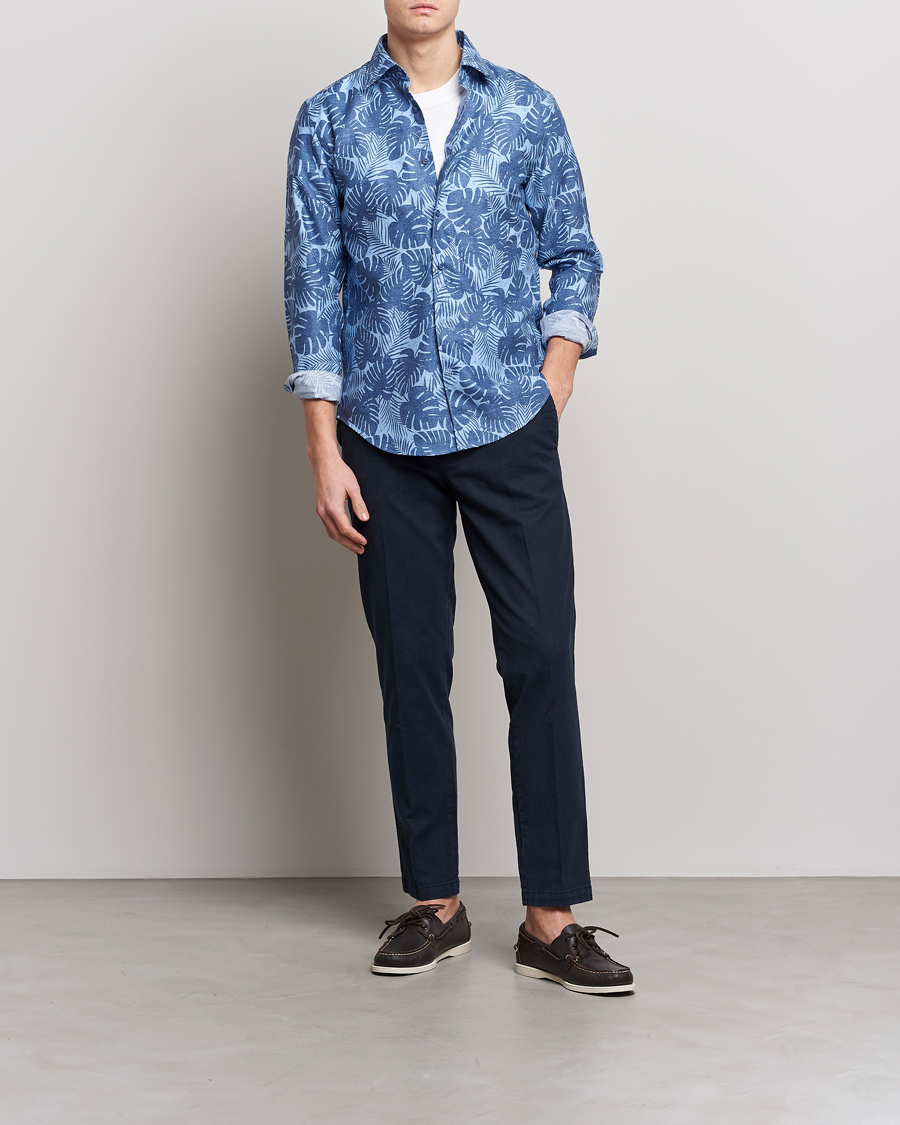 Herren | Hemden | BOSS BLACK | Hal Cotton/Linen Flower Shirt Open Blue