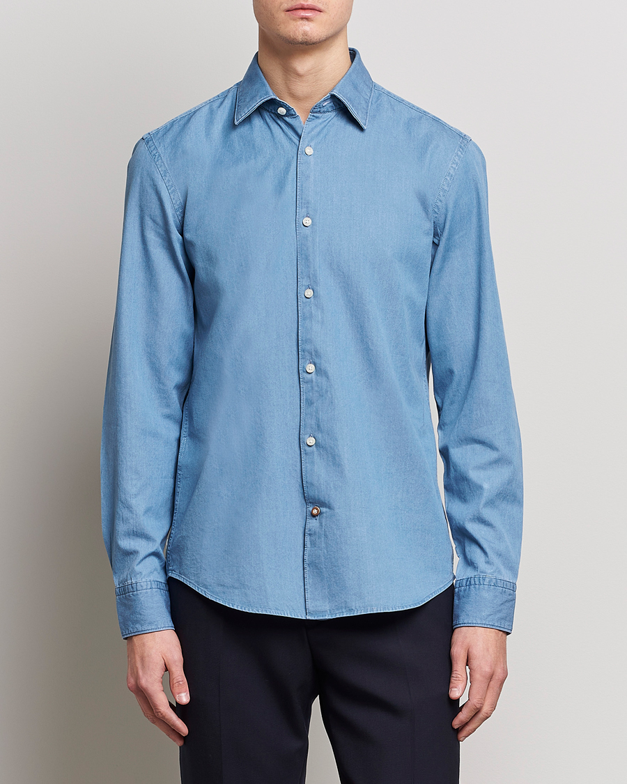 Herren | Hemden | BOSS BLACK | Hal Slim Fit Denim Shirt Open Blue