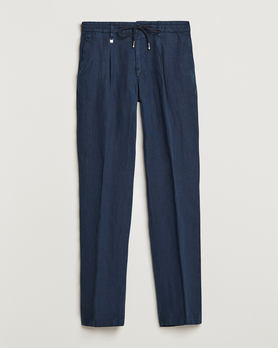 Herren | Hosen | BOSS BLACK | Genius Pleated Linen Drawstring Trousers Dark Blue