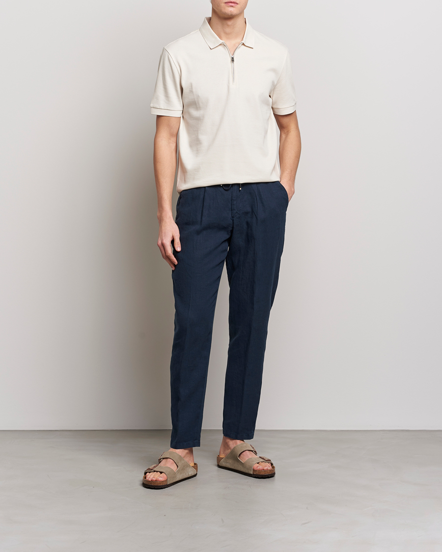 Herren | Hosen | BOSS BLACK | Genius Pleated Linen Drawstring Trousers Dark Blue