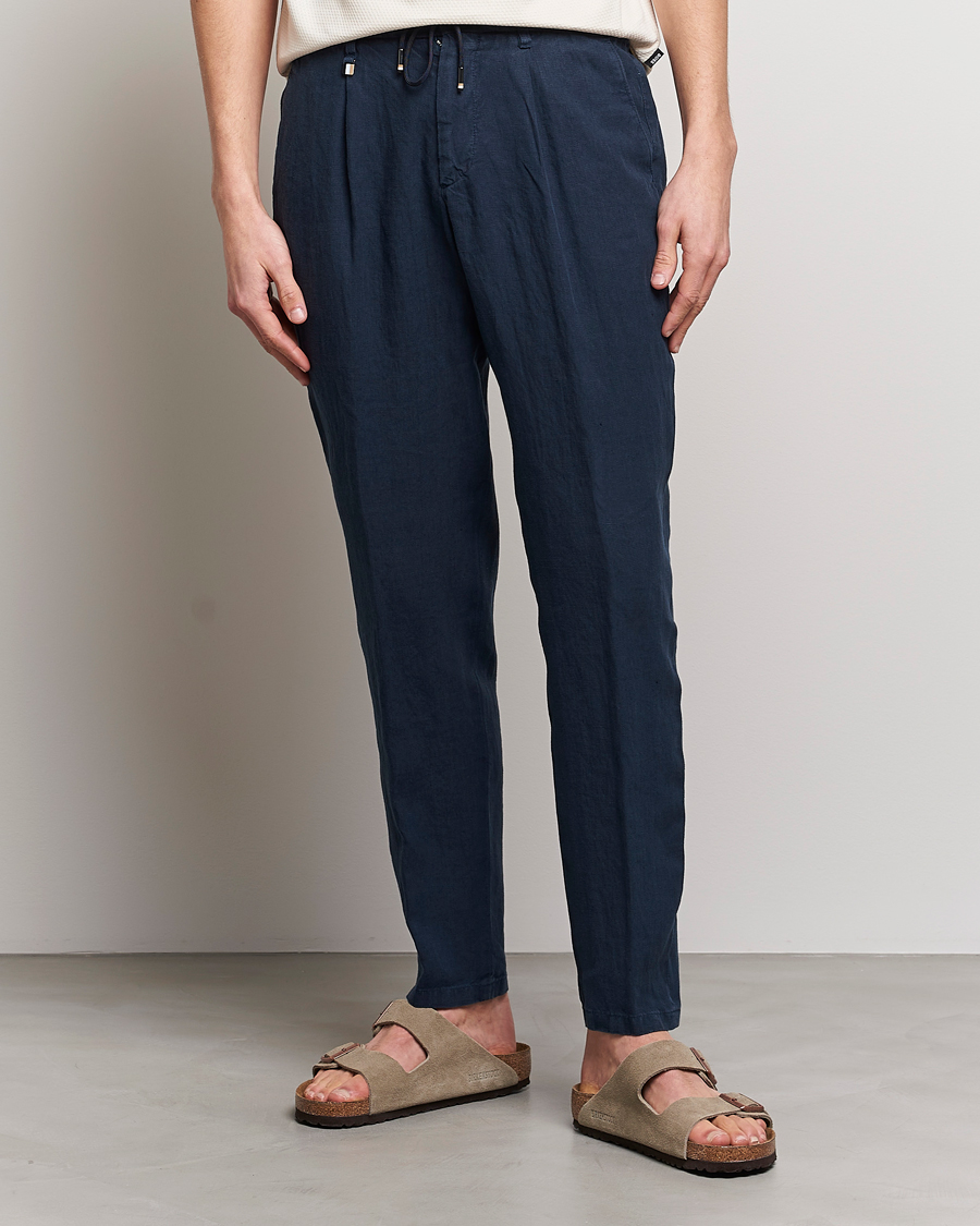 Herren | Hosen | BOSS BLACK | Genius Pleated Linen Drawstring Trousers Dark Blue