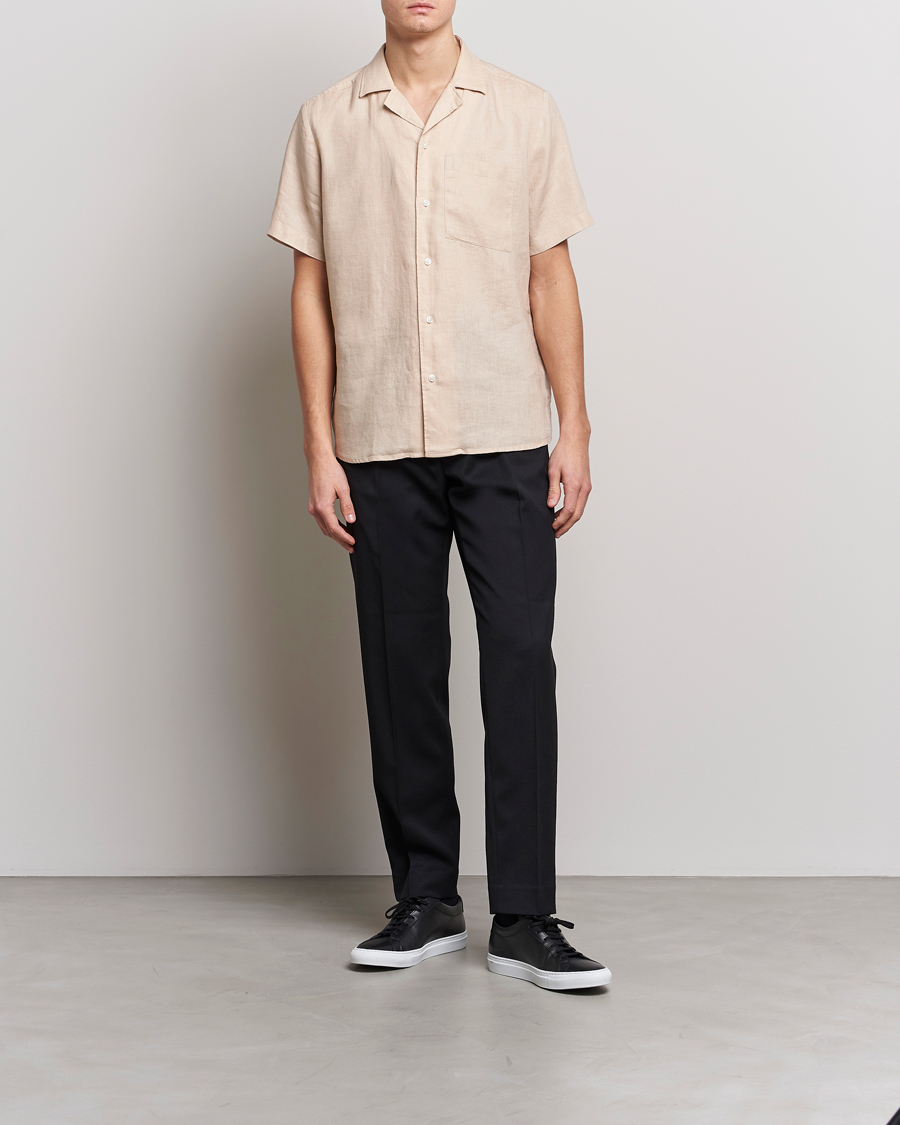 Herren | Hemden | HUGO | Ellino Linen Resort Collar Short Sleeve Shirt Beige