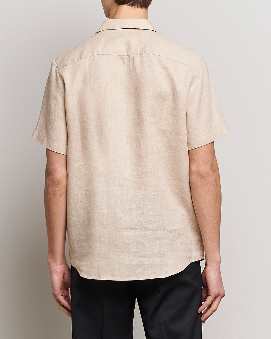 Herren | Hemden | HUGO | Ellino Linen Resort Collar Short Sleeve Shirt Beige
