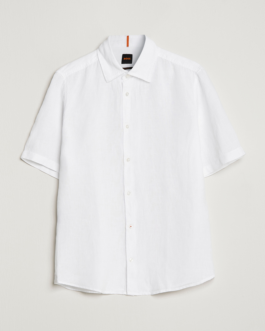 Herren | Hemden | BOSS ORANGE | Rash Linen Short Sleeve Shirt White