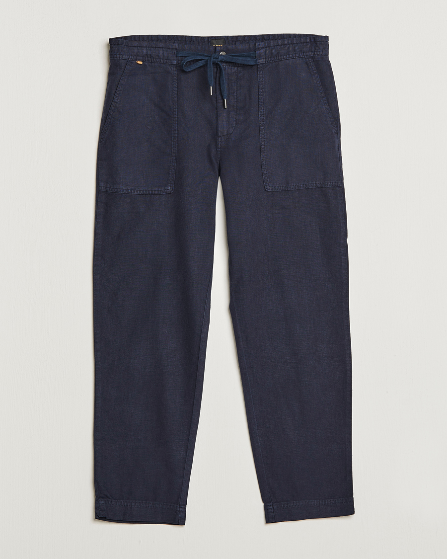 Herren | Hosen | BOSS ORANGE | Sisla Cotton/Linen Drawstring Pants Dark Blue