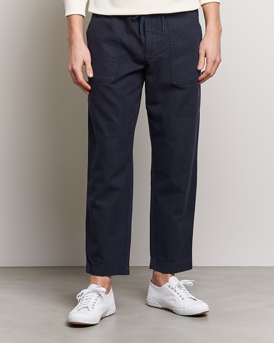 Herren | Hosen | BOSS ORANGE | Sisla Cotton/Linen Drawstring Pants Dark Blue