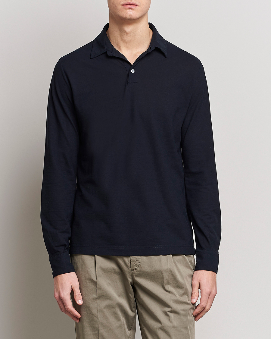 Herren | Poloshirt | Zanone | Ice Cotton Long Sleeve Polo Navy