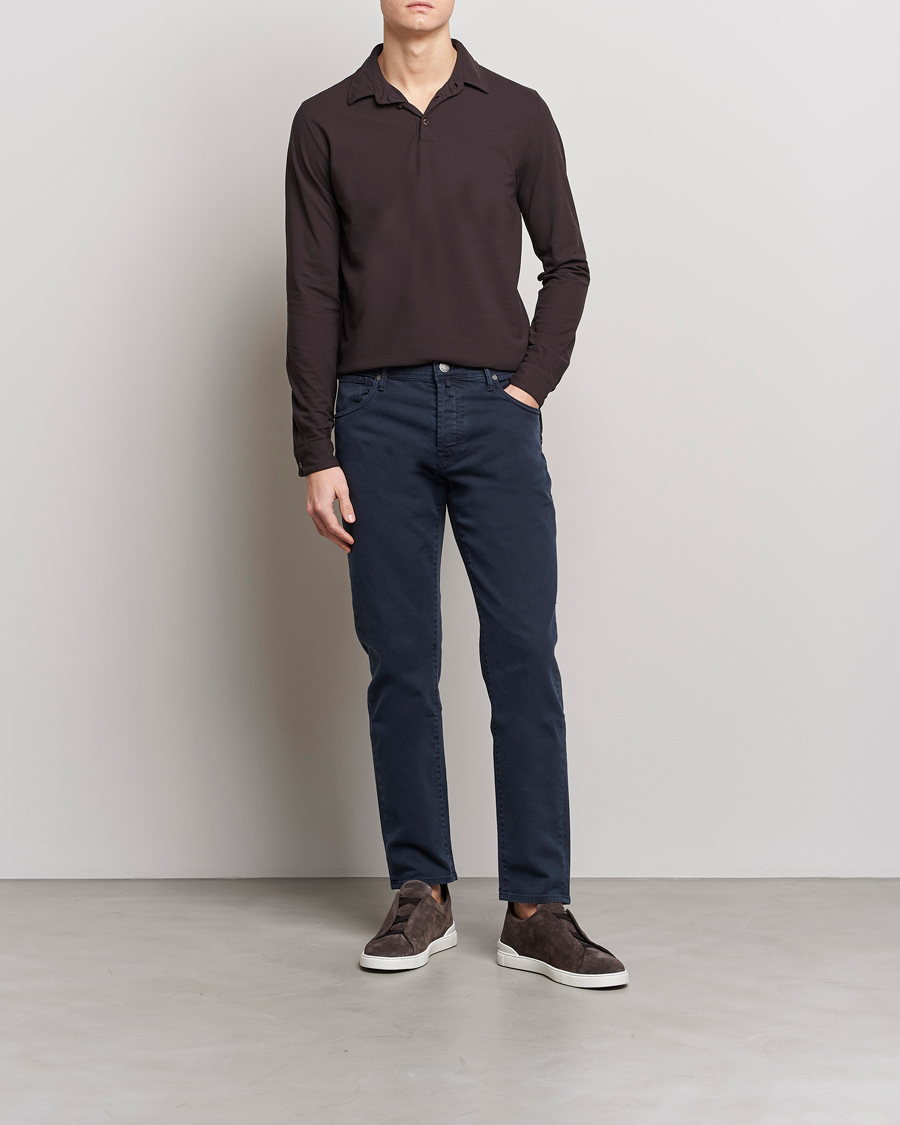 Herren | Pullover | Zanone | Ice Cotton Long Sleeve Polo Dark Brown