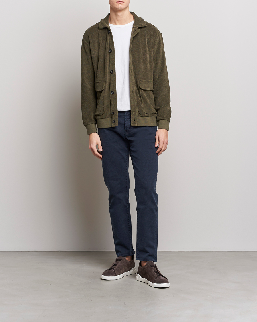 Herren | Pullover | Zanone | Terry Cotton Jersey Jacket Dark Olive