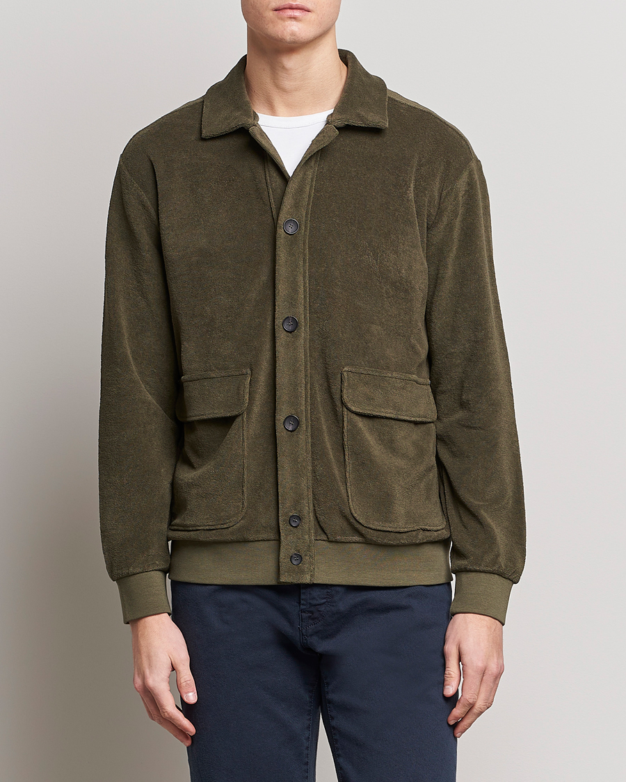 Herren | Pullover | Zanone | Terry Cotton Jersey Jacket Dark Olive