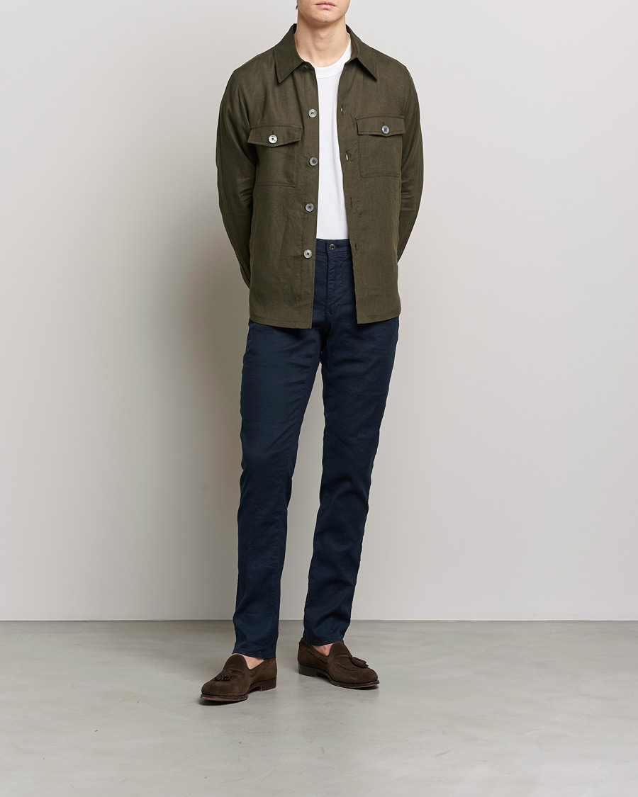 Herren | Hosen | Incotex | Slim Fit Cotton/Linen Slacks Navy