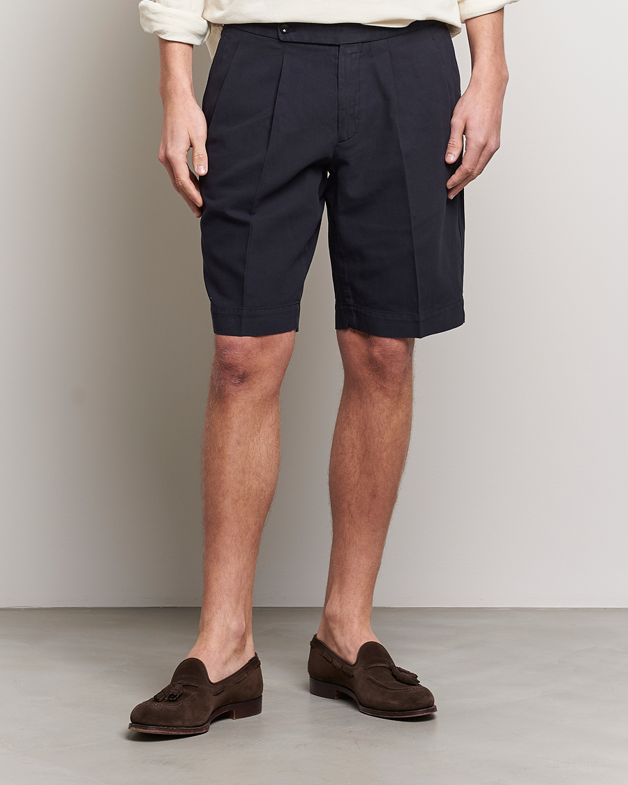 Herren | Shorts | Incotex | Pleated Chinolino Shorts Navy