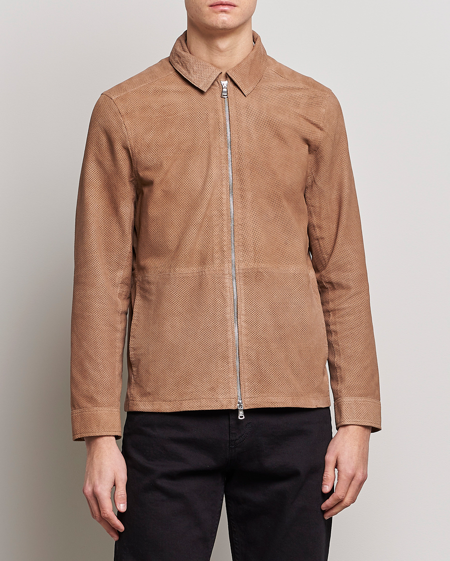 Herren | Jacken | J.Lindeberg | Jonah Perforated Suede Overshirt Tiger Brown