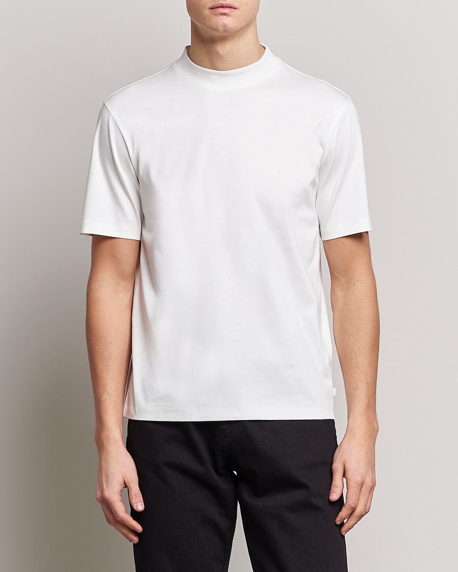 Herren | Kurzarm T-Shirt | J.Lindeberg | Ace Mock Neck Mercerized Cotton T-Shirt White