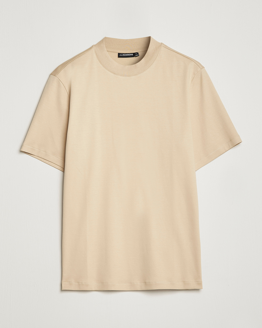 Herren | T-Shirts | J.Lindeberg | Ace Mock Neck Mercerized Cotton T-Shirt Safari Beige