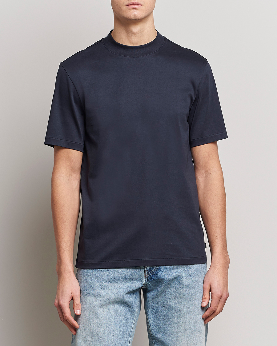 Herren | T-Shirts | J.Lindeberg | Ace Mock Neck Mercerized Cotton T-Shirt Navy