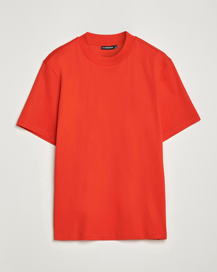 Herren | T-Shirts | J.Lindeberg | Ace Mock Neck Mercerized Cotton T-Shirt Fiery Red
