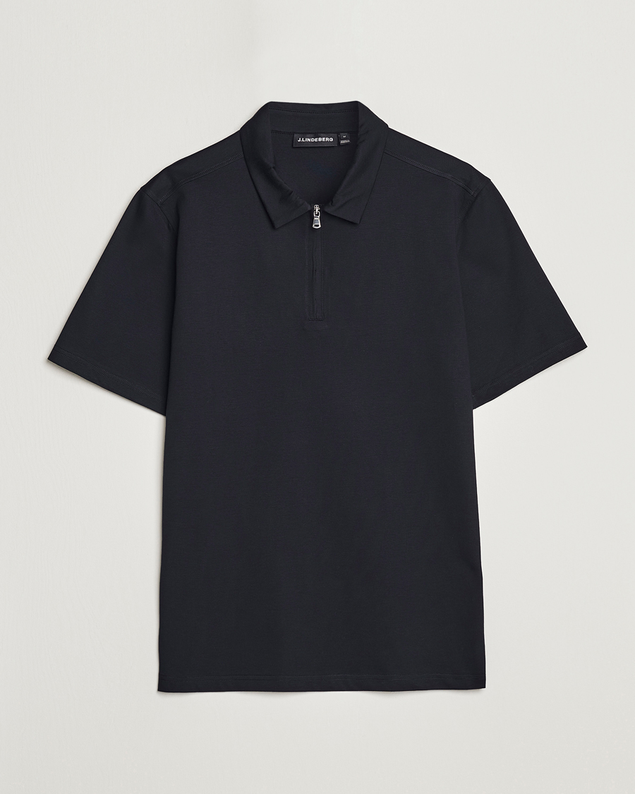 Herren | Poloshirts | J.Lindeberg | Asher Zip Mercerized Cotton Polo Black