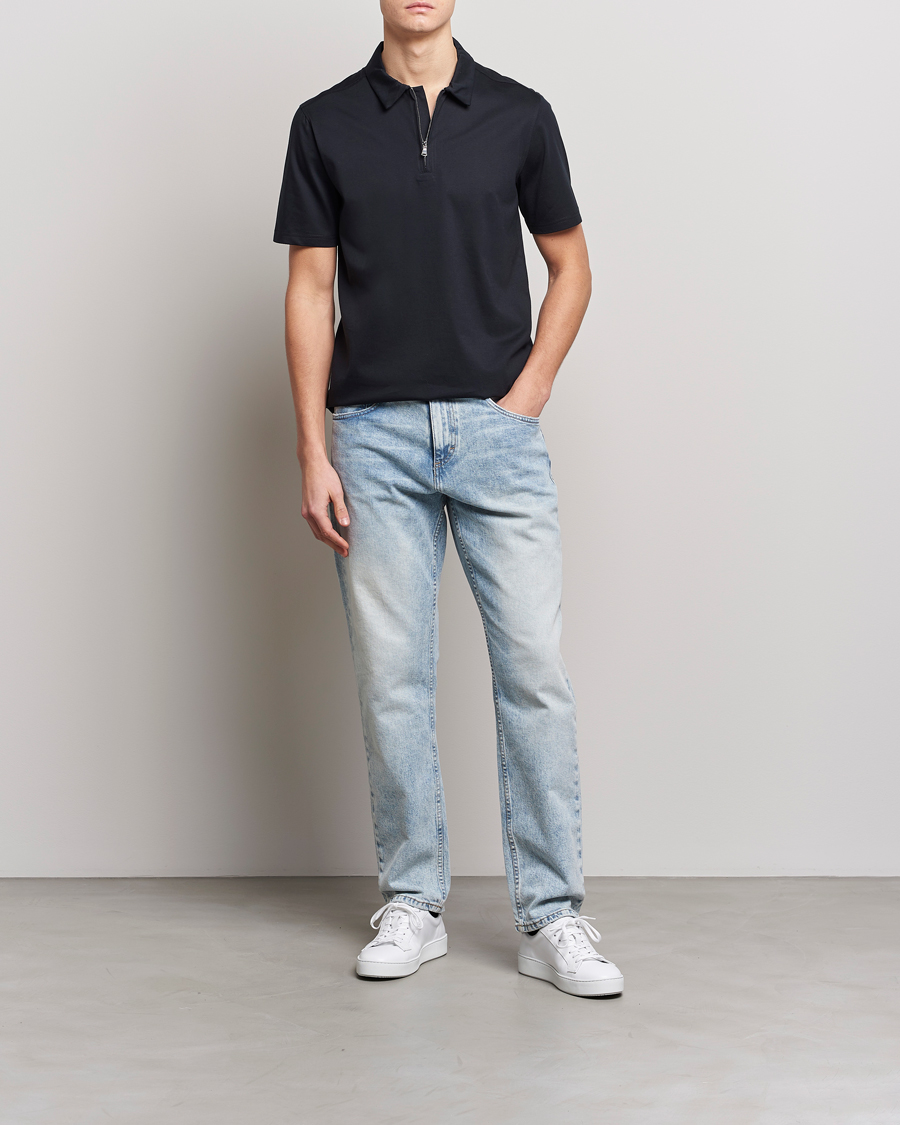 Herren | Poloshirts | J.Lindeberg | Asher Zip Mercerized Cotton Polo Black