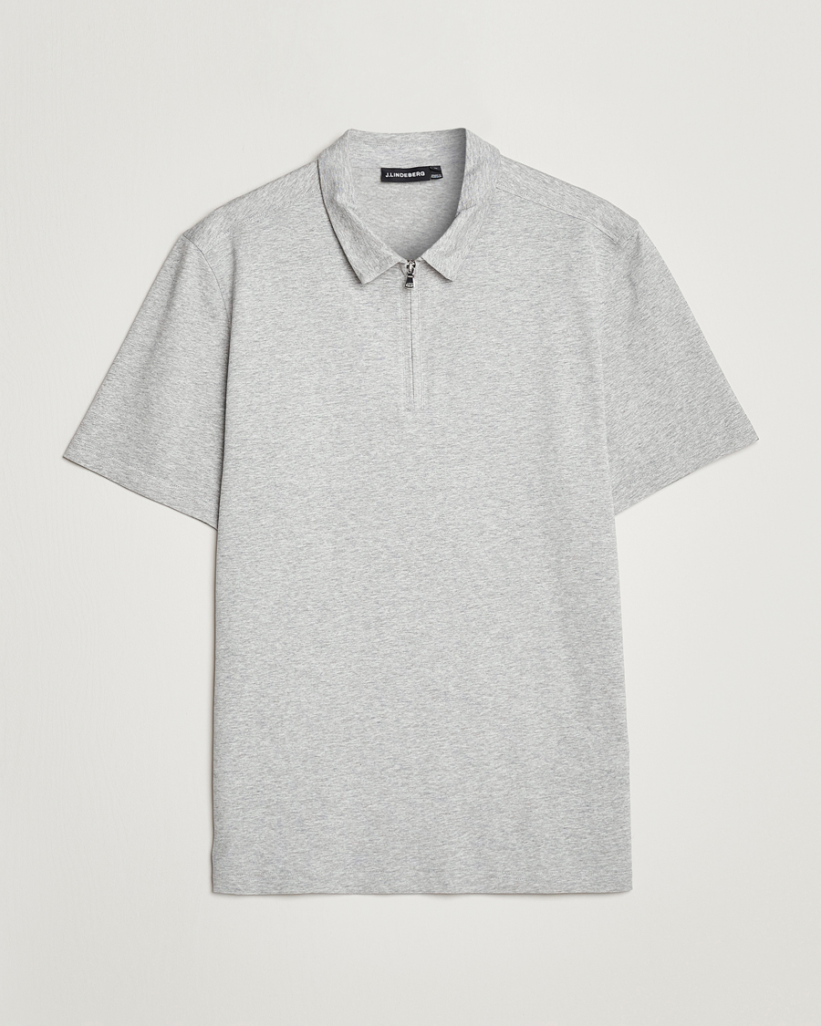 Herren | Poloshirts | J.Lindeberg | Asher Zip Mercerized Cotton Polo Light Grey Melange