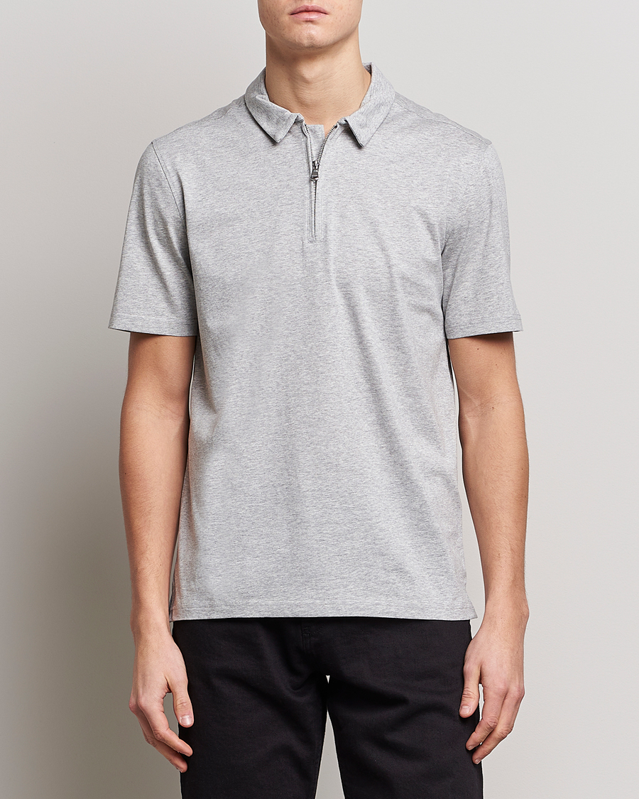 Herren | Poloshirts | J.Lindeberg | Asher Zip Mercerized Cotton Polo Light Grey Melange