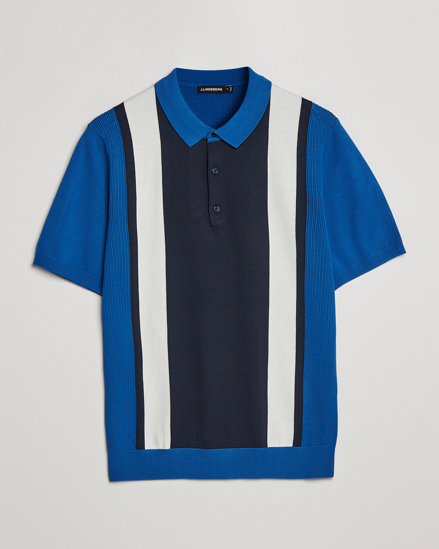 Herren | Poloshirts | J.Lindeberg | Rey Stripe Knitted Polo Navy