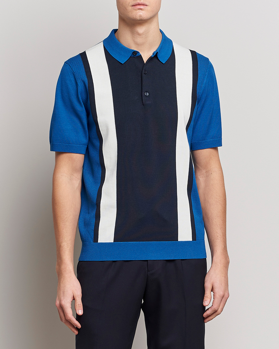 Herren | Poloshirts | J.Lindeberg | Rey Stripe Knitted Polo Navy