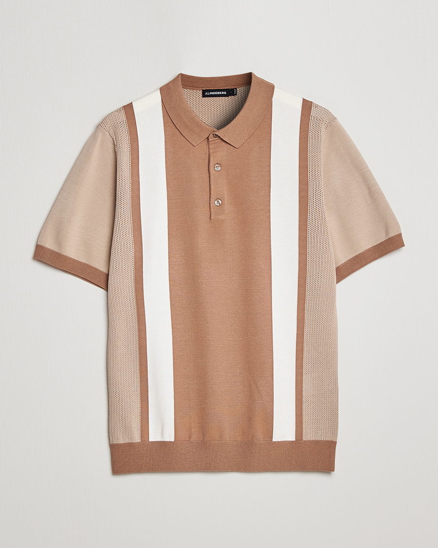 Herren | Poloshirts | J.Lindeberg | Rey Stripe Knitted Polo Tiger Brown