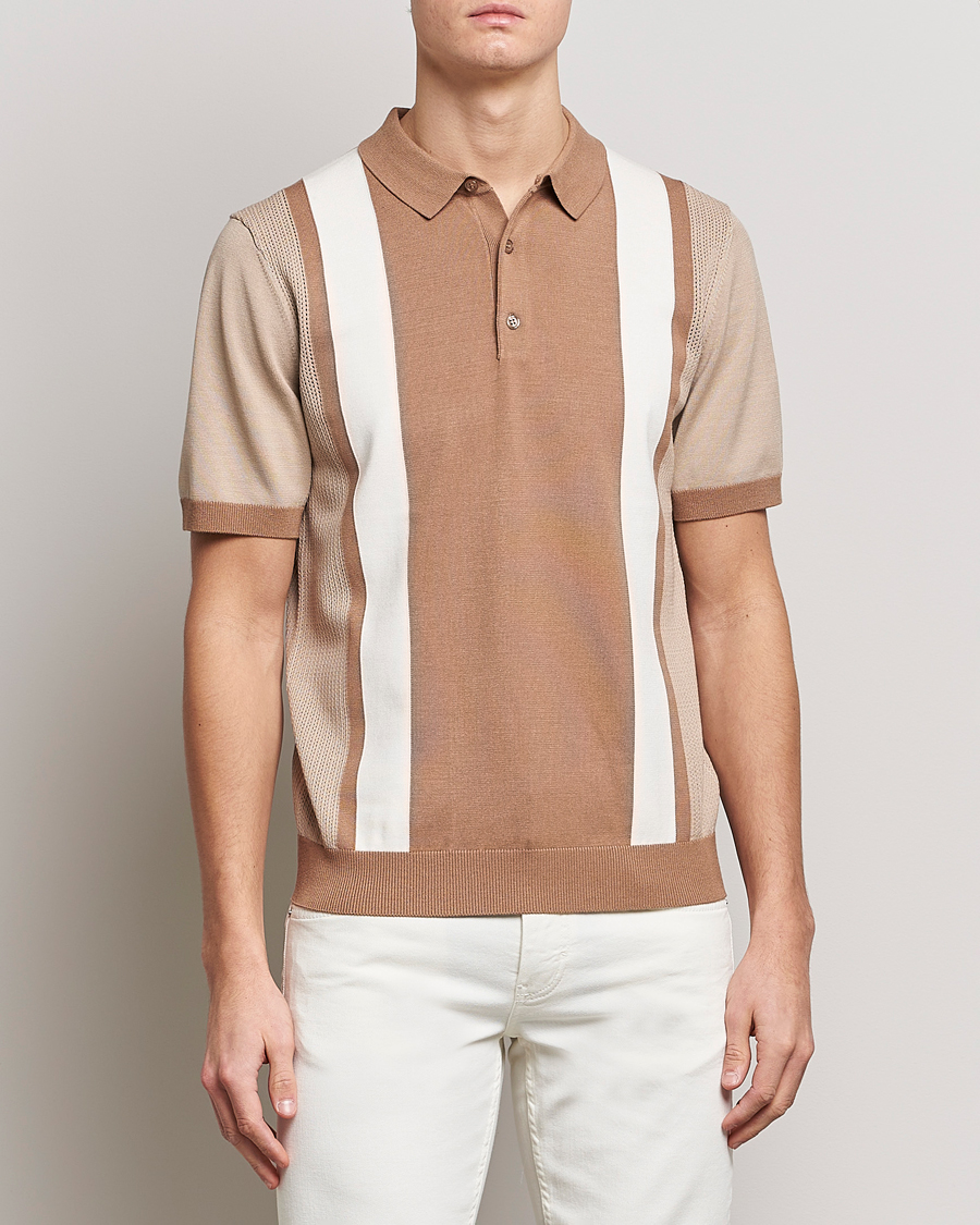 Herren | Poloshirts | J.Lindeberg | Rey Stripe Knitted Polo Tiger Brown