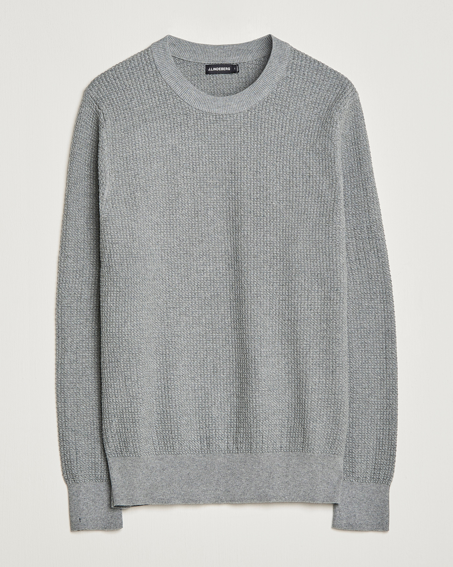 Herren | Pullover | J.Lindeberg | Arthur Structure Organic Cotton Crew Neck Light Grey