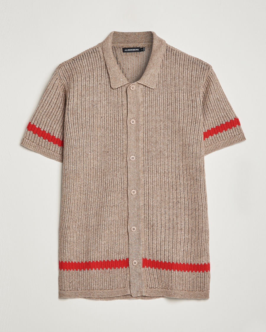Herren | Hemden | J.Lindeberg | Sky Knitted Linen/Merino Short Sleeve Shirt Beige