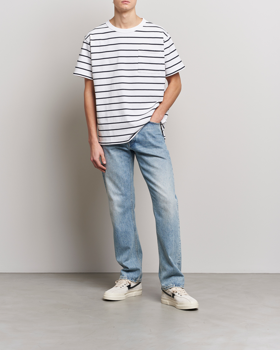 Herren | T-Shirts | Jeanerica | Hervé Striped Heacy Crew Neck T-Shirt White/Navy