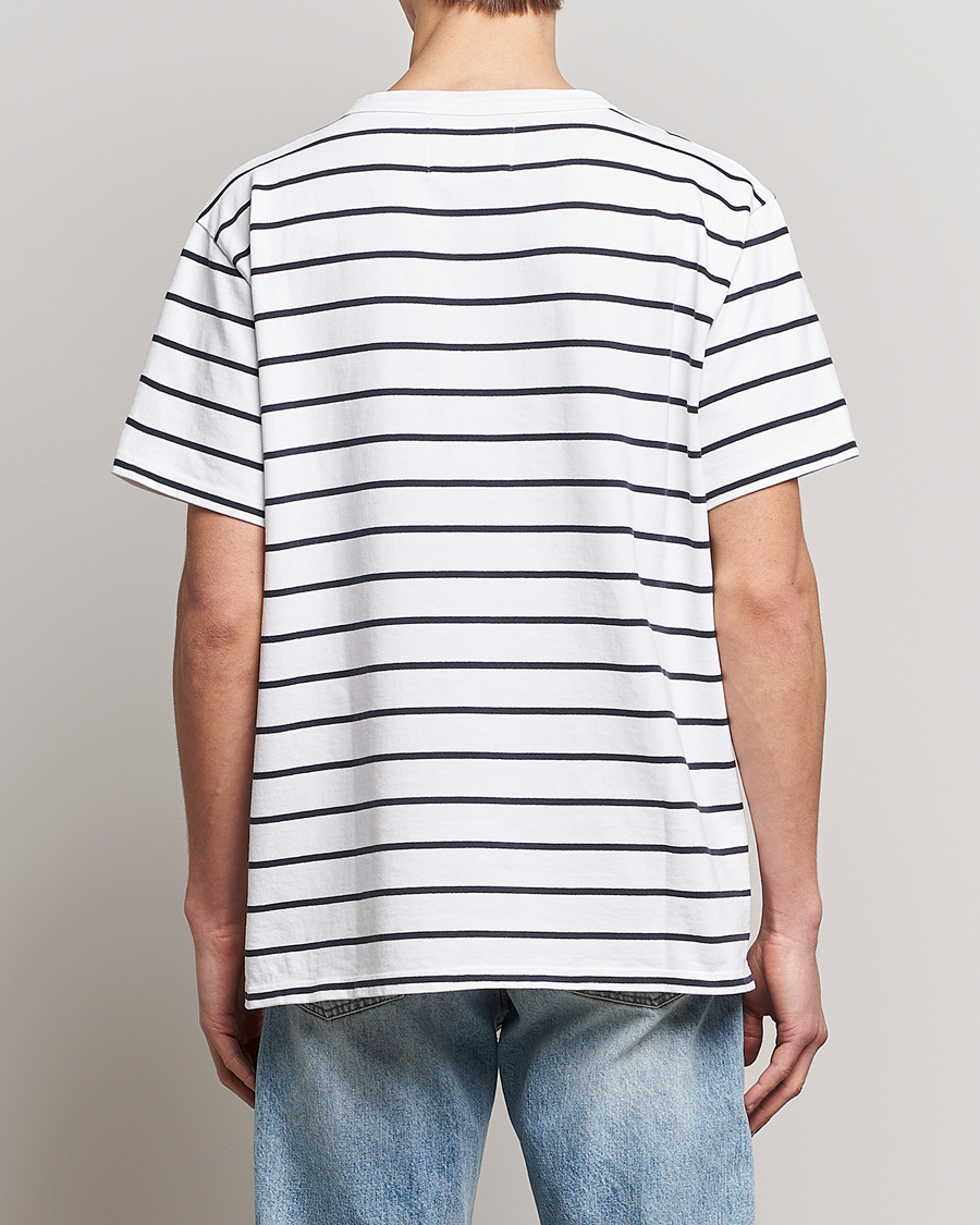 Herren | T-Shirts | Jeanerica | Hervé Striped Heacy Crew Neck T-Shirt White/Navy