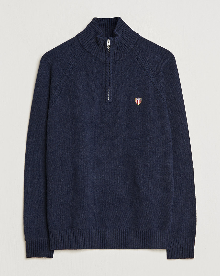 Herren | Pullover | GANT | Banner Shield Lambswool Half Zip Eavning Blue