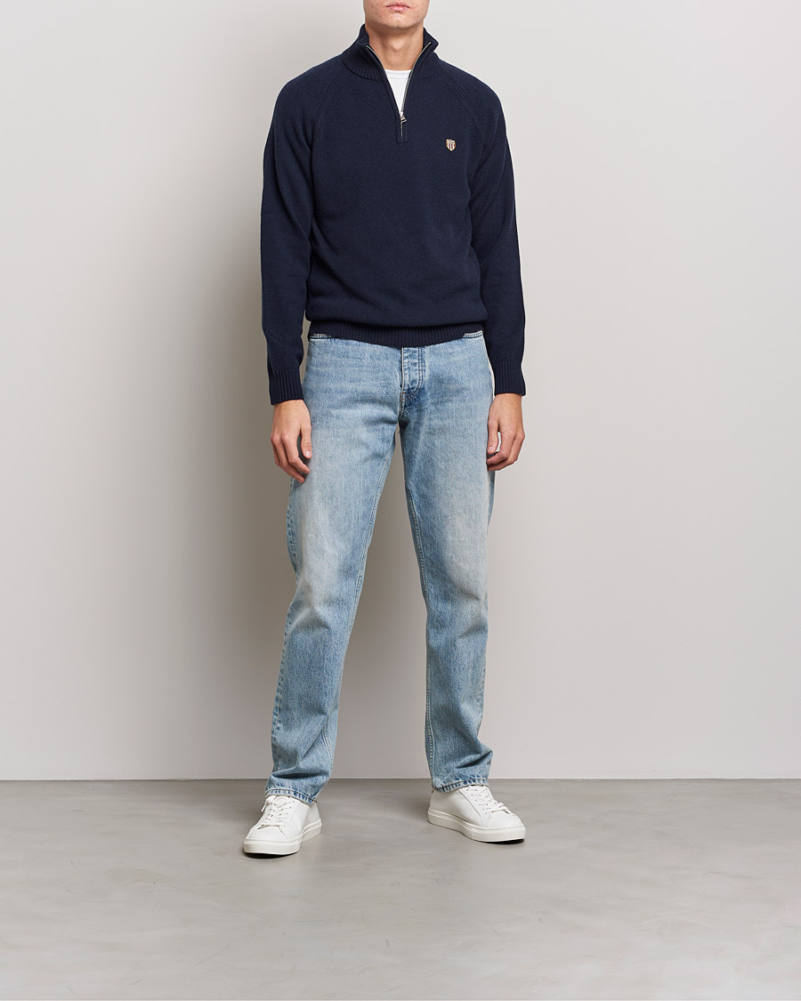 Herren | Pullover | GANT | Banner Shield Lambswool Half Zip Eavning Blue
